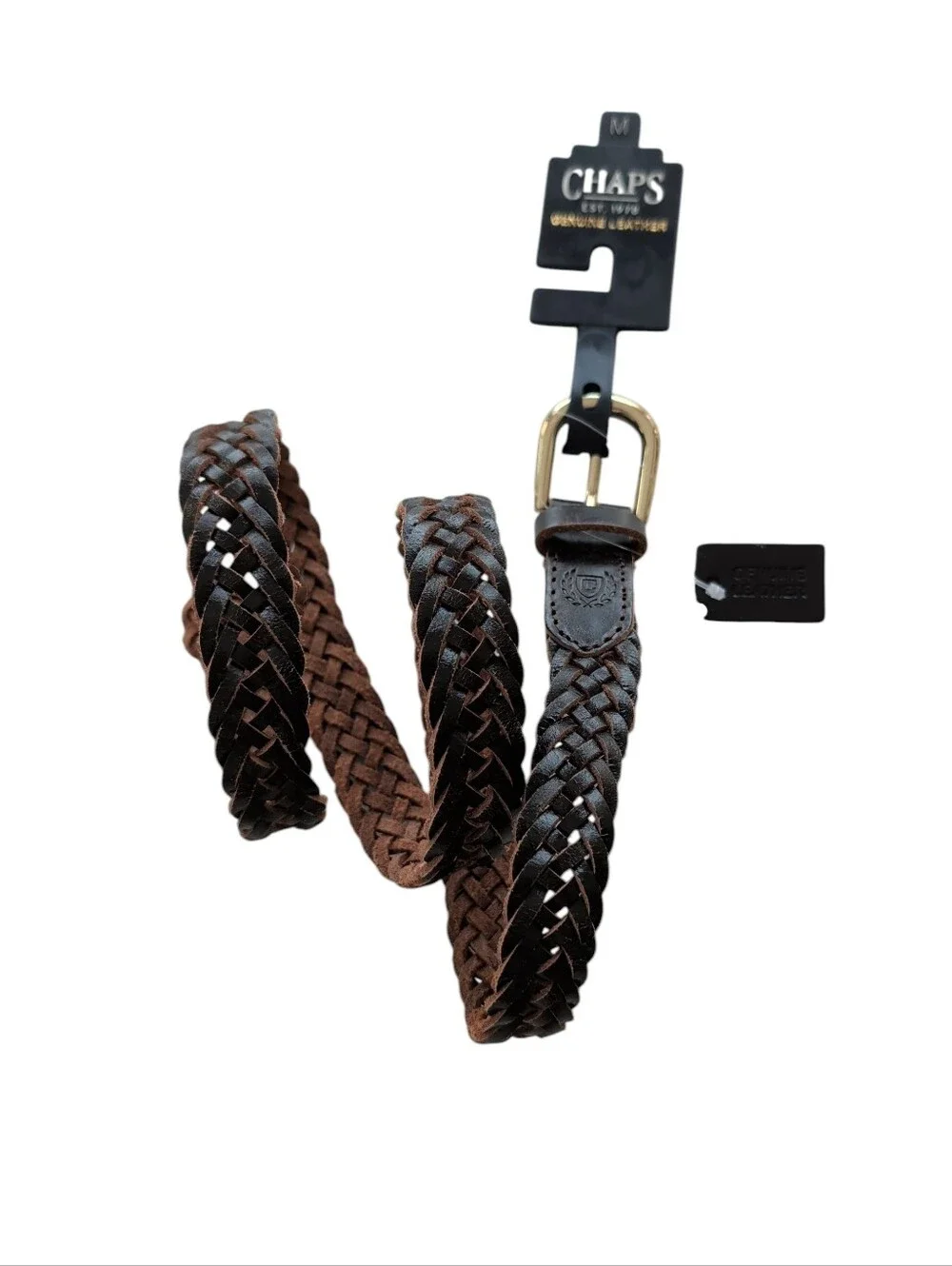 Chaps Braided Genuine Leather Belt MEDIUM Dark Brown FLAWS